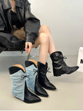 KYLETHOMASW  -  Winter Women Western Cowboy Boots Vintage Pointed Toe Shoes Ladies Thick Heel Short Botas Zapatos De Mujer