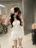 KYLETHOMASW  -  Women Sexy Two Piece Set Corset Top and Layered Ruffle Mini Skirt Slim Fit Suit Gothic Lolita Style Club Night Summer Outfit New