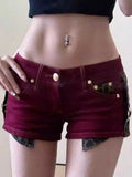KYLETHOMASW  -  American Street Retro Leopard Print Patchwork Shorts Sexy Low-waist Slim Fit Hot Shorts 2025 Summer New Red Shorts for Women