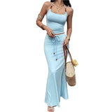KYLETHOMASW  -  Womens Y2K Knit Halter Neck Beaded Skirt Set Retro Two Piece Outfit For Party Casual Streetwear