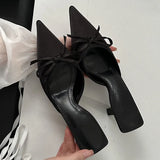 KYLETHOMASW  -  2025 Spring New Butterfly-knot Women Slipper Pointed Toe Slip On Ladies Mules Thin Low Heel Sandal Shoes Zapatos Mujer