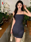 KYLETHOMASW  -  New Women Midi Dress Summer Spaghetti Strap Solid Pleated Sexy Bodycon Elegant Party Slim One Piece Clothes Vestidos