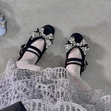 KYLETHOMASW  -  Women's Mary Jane Shoes Exquisite Rhinestone Bow Casual Shoes for Woman Fashion Lolita Flat Shoe Designer Shoes Zapatos De Mujer