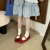 KYLETHOMASW  -  Woman 2025 Shallow Mouth Grandma Shoes Female Footwear Soft Bow-Knot Square Toe Elegant Ballet Dress Butterfly New