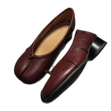 KYLETHOMASW  -  Spring Summer Microfiber Leather Split Toe Women Pumps Fashion Pleated 3.5cm Low Heeled Tabi Soft Soles Loafers Shoes