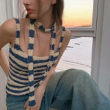 Kylethomasw High Street Contrast Color Striped Sexy Knitted Camisole Women 2024 Summer New Korean Off-shoulder Casual Tops with Scarf