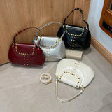 KYLETHOMASW  -  Women's Silver Leather Rivet Decor Shoulder Bag Fashion Personalized Aesthetic Daily Street Crossbody Bags Small Handbags