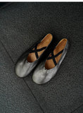 KYLETHOMASW  -  Cross Strap Ballet Flats 2025 Summer Breathable Flats Vintage Soft Leather Mary Jane Flats