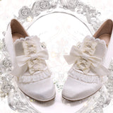 KYLETHOMASW  -  Lace Bow Pink Slip-On Cat Heel Pumps Woman Summer 2025 Lolita White Lace Girl Cute Soft High Heels Fashion Shoes