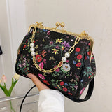 Kylethomasw Fashion Chain Tote Bags for Women Flowers Purses and Handbags Evening Clutch Crossbody Bag Luxury Women's Bag Trend Shoulder Bag