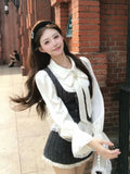 KYLETHOMASW  -  French Elegant Sweet Preppy Style 3 Pieces Set Women Retro Vest + Blouse + Skirts Harajuku Vintage Design Korean Popular Clothes