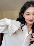 KYLETHOMASW  -  French Style Folds Shirts&blouses Women Tops Solid 2025 Spring Autumn Chic Blusas Mujer Vintage Elegant Camisas