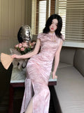 KYLETHOMASW  -  Miniature Stand Collar Short Sleeve Embroidered Qipao Cheongsam Vintage Party Dress New Chinese Style Revamped Cheongsam Dress