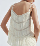 KYLETHOMASW  -  Boho Tank Top Y2k Tie Shoulder Cute Flowy Summer Eyelet Tee Lace Patchwork Cami Tops for Women Beach Vacation Clothes