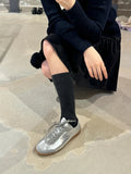 KYLETHOMASW  -  Spring New Silver Loafers Round Toe Flat Lace-up Soft and Comfortable Daily Leisure Sports Office Commuter Lady Single Shoe