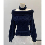 KYLETHOMASW  -  Off Shoulder Sweater Women Sexy Cropped Knitted Pullovers Korean Fashion Slash Neck Knitwears Winter Long Sleeve Jumpers