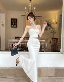 KYLETHOMASW  -  Elegant Sexy Long Evening Gown with Mesh Splice And Side Slit High Waist Bodycon Dress for Women Party Ball Celebration