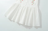 KYLETHOMASW  -  Sexy White Embroidery Floral Low Waist Mini Tank Dress Women Open Buttons Neck Bodycon Sleeveless Ruched Hem Swing Party Robe
