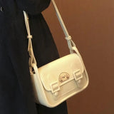 KIylethomasw Preppy Style White Square Bag Women Harajuku Heart Leather Messenger Bag Purse Female Vintage Casual Crossbody Bags Y2k