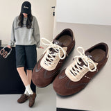 KYLETHOMASW  -  Leopard Print Women's Autumn Sneakers Fashion Splicing Flat Heel Vulcanized Shoes Female Lace-Up Non-Slip Leather Casual Shoes