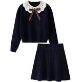 KYLTHOMASW  -  Sweet Hot Girl College Style Suit Women's Autumn Bow Peter Pan Collar Sweater High Waisted Short Skirt Fashion Two-piece Set