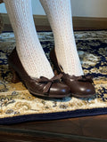 KYLETHOMASW  -  French Butterfly Knot Retro round Head High Heels Women's Autumn New Coarse Heel Versatile Commuting Outdoor Wear Low Cut