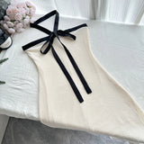 KYLETHOMASW  -  Women Knit Strapless Backless Bowknot Long Midi Dress 2025 Summer Sexy Night Club Party Evening Holiday Street White Dresses