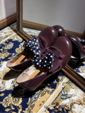 KYLETHOMASW  -  Retro Reddish-Brown Flap High Heels Round Toe Low Heel Niche Design Low-Cut Slip-On Mary Jane Shoes for Women.