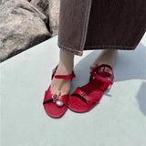 KYLETHOMASW  -  High-quality Women Genuine Leather Buckle Flat Sandal Open Toe Sandals Summer Ladies Simple Beach Shoes Sandalias De Mujer