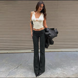 KYLETHOMASW  -  Retro Commuter Suit Flared Pants Two Button Design Low Waist Slim Fit Women's Pants Elegant Comfortable Pants Female Clothing