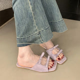 KYLETHOMASW  -  Fashion Butterfly-Knot Ladies Flats Slippers Shoes Female Square Toe Summer Beach Slides Slippers Sandals Shoes For Women