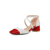 KYLETHOMASW  -  Ladies Pumps 2025 Sweet Toe 4.5cm Heels Patent Leather Buckle Big Size Date Summer Red C2234