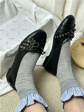 KYLETHOMASW  -  Size 42 Punk Buckle Straps Mary Jane Flats Shoes Women Slip On Comfortable 2000's Round Toe Eyelet Bow Y2K Casual Ballet Shoes