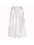 Kylethomasw Woman Baggy Maxi Elastic Waist Skirt Solid Color A-line Silk Pleated Skirt Preppy Style Korean Elegant Vintage All-match Office