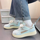 KYLETHOMASW  -  Women Platform Sneakers Cute Cartoon Graphic Print Lace‑up Round Toe Thick Soft Sole Contrast Trim Casual Daily Walking Shoes