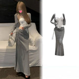 KYLETHOMASW  -  Striped Slimming Sexy Three-Piece Set Korean Lazy Style Women's Fashion Unique Design Sensation Tank Cardigan Mini Skirt Set