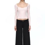 KYLETHOMASW  -  Women T Shirts V Neck Stretch Slim Long Sleeve 2025 Autumn Fashion New Basic Crop Tops Female Y2k Tee Shirt Casual