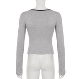 KYLETHOMASW  -  Pure Desire Girl Lace Lace Splicing Folded Chest Type Square Neck T-shirt Autumn/Winter New Cutoff Versatile Top