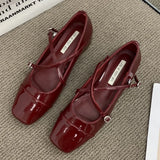 KYLETHOMASW  -  Medium Heeled Mary Jane Single Shoes   New Women Shoes Retro Thick Heeled Ballet Shoes Cross Buckle Shallow Soft Sole Shoe