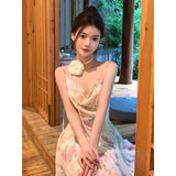 KYLETHOMASW  -  Women New Chinese Floral Print Slip Dress Summer Slim Elegant Fairy Midi Dress For Pear Shaped Figure S M L XL
