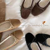 KYLETHOMASW  -  square toe suede leather fur flats women elegant bowtie ballerina shoes warm plush winter mocasines women slip on furry loafers