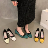 KYLETHOMASW  -  Satin Round Toe Bowknot Womens Flat Shoes Vintage Brand Designe Open Heel Sweet Party Dress Fashion Square Heel Women Loafers