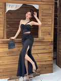 KYLETHOMASW  -  Elegant Sexy Long Evening Gown with Mesh Splice And Side Slit High Waist Bodycon Dress for Women Party Ball Celebration
