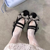 KYLETHOMASW  -  Women's Mary Jane Shoes Exquisite Rhinestone Bow Casual Shoes for Woman Fashion Lolita Flat Shoe Designer Shoes Zapatos De Mujer