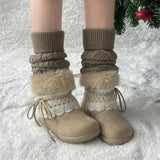 KYLETHOMASW  -  Sweet Lace Decoration Furry Suede Snow Boots Women 2025 Winter Thick Bottom Fluffy Fur Ankle Boots Warm Plush Designer Shoes