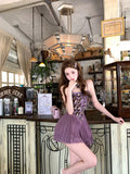 KYLETHOMASW  -  Design Sense Purple Floral Halter Dress Female Summer Dress Temperament High-end Sweet and Spicy Sexi Night Dress Hot 2024 New
