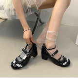 KYLETHOMASW  -  Butterfly-knot Lolita Women Mary Jane Shoes Elegant Round Toe Thick Heel Shoes Ladies Fashion Dress Pumps