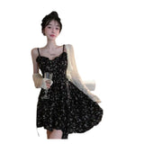 KYLETHOMASW  -  Hebe Style Floral Print Two-Piece Set Women's Elegant Black Off-Shoulder Asymmetrical Dress Sunscreen Cardigan Slimming Effect
