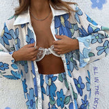 KYLETHOMASW  -  Y2K Graphic Print Long Sleeve Shirt Blouse + Wide Leg Pants Chic Women Two Piece Set Vintage Streetwear Boho Holiday Outfits