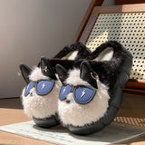 KYLETHOMASW  -  Cartoon Puppy Warm Fluffy Fur Indoor Slippers Soft Eva Couple's Furry Slippers 2025 Winter Comfort Thick Bottom Plush Slides 45